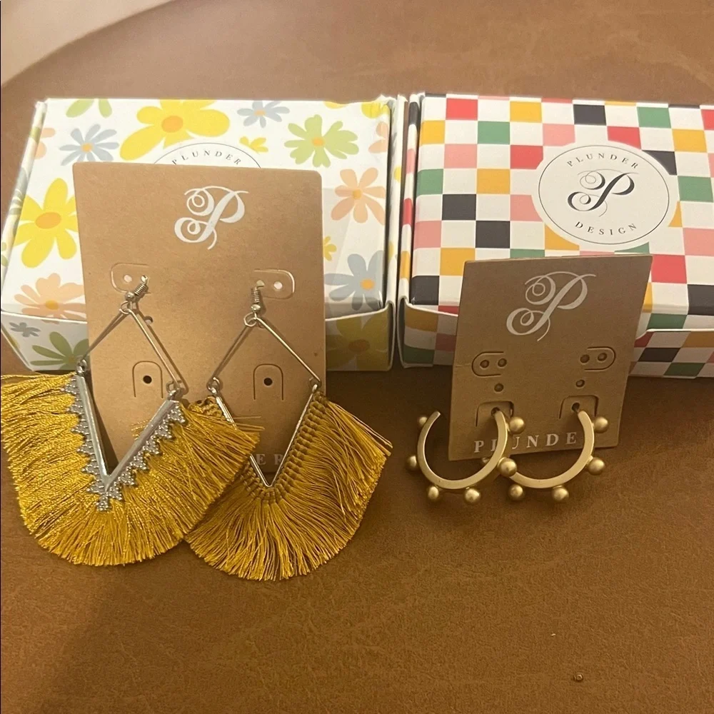 Plunder Design Yellow Fringe and Gold Hoop Earrings - Picture 1 of 6